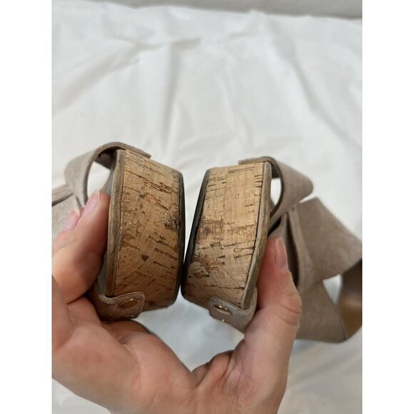 Franco Sarto Taupe Suede Slingback Kicks Platform Cork Sandals 7.5 - Picture 6 of 13